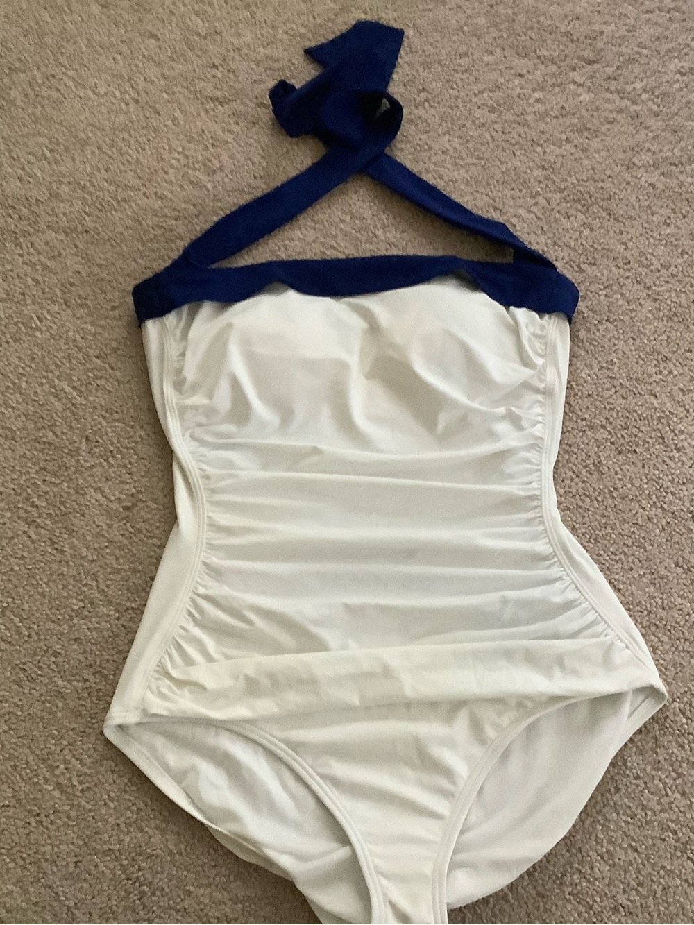 Tommy Bahama White One-Piece with Navy Halter Tie